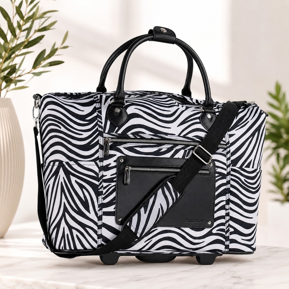 CALPAK Zebra Print Rolling Laptop Tote Carry On Travel Bag NWT Rare TSA Approved